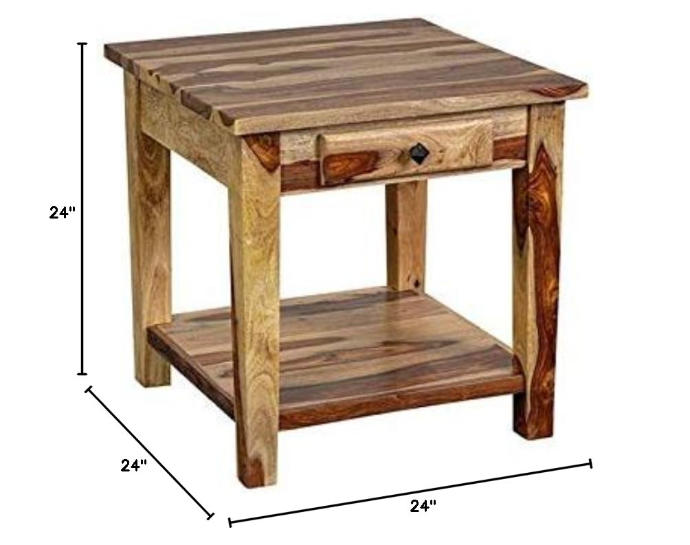 Solid Sheesham Wood End Table with Drawer A1330