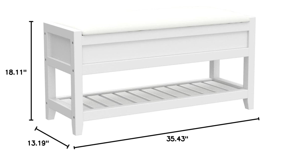 Clean White Seating Bench with Shoe Storage W82935