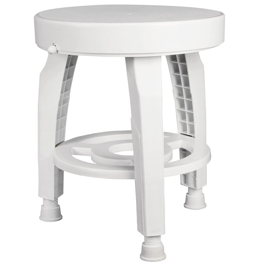 White Swivel Shower Stool Seat with Storage Shelf S70968