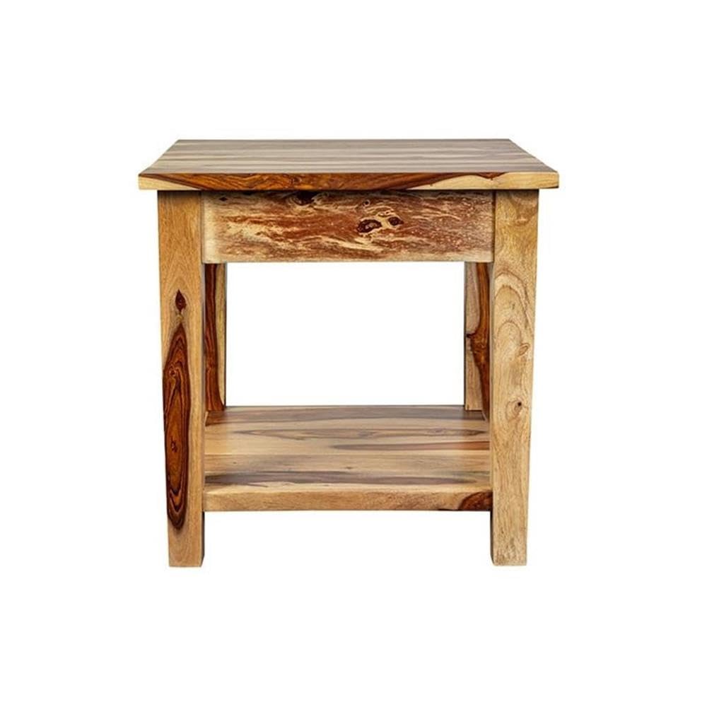 Solid Sheesham Wood End Table with Drawer A1330