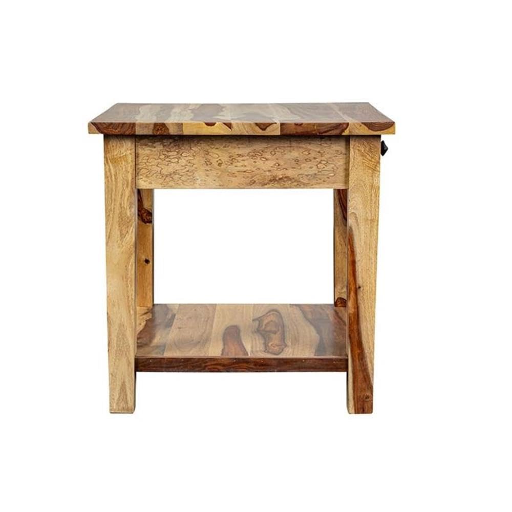 Solid Sheesham Wood End Table with Drawer A1330
