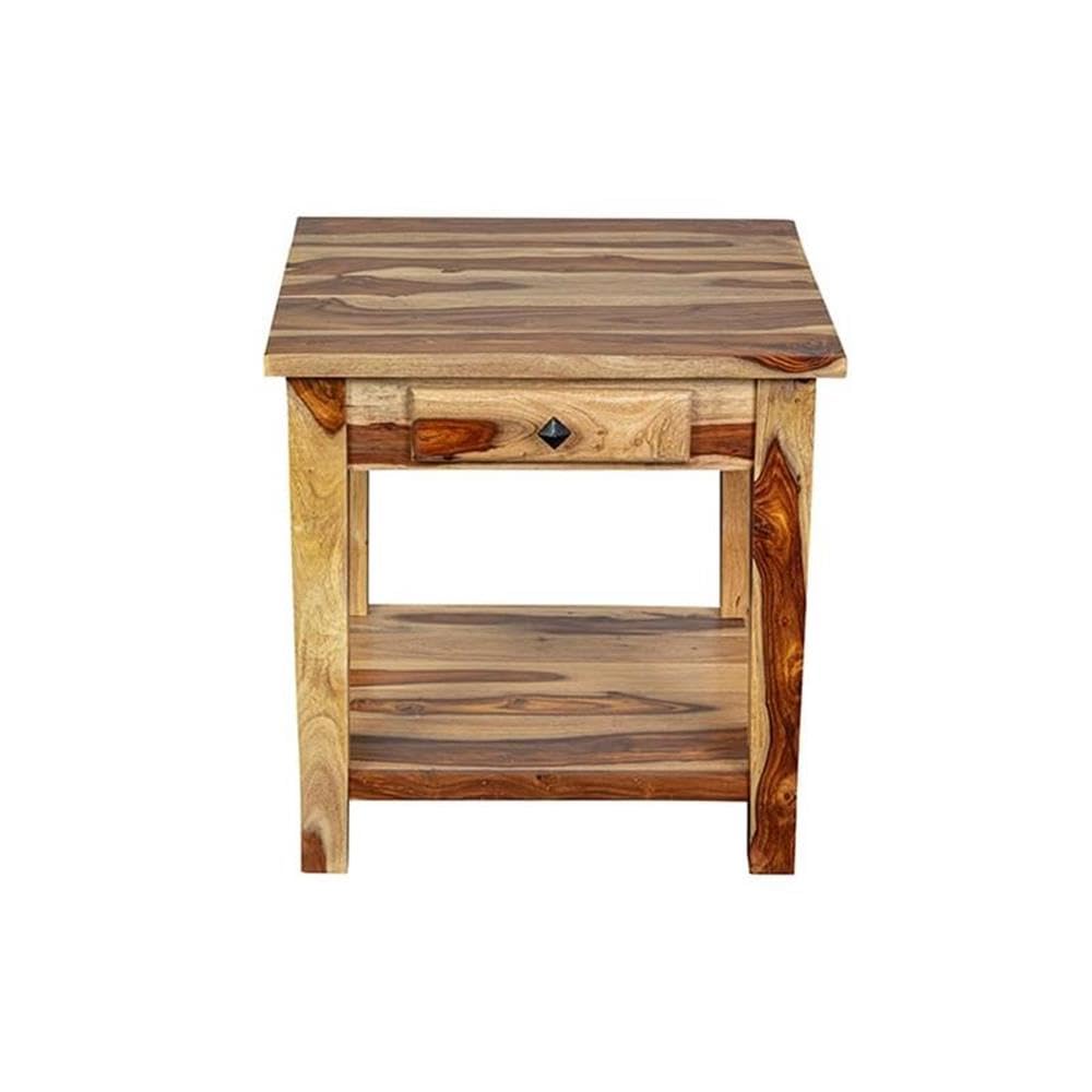 Solid Sheesham Wood End Table with Drawer A1330