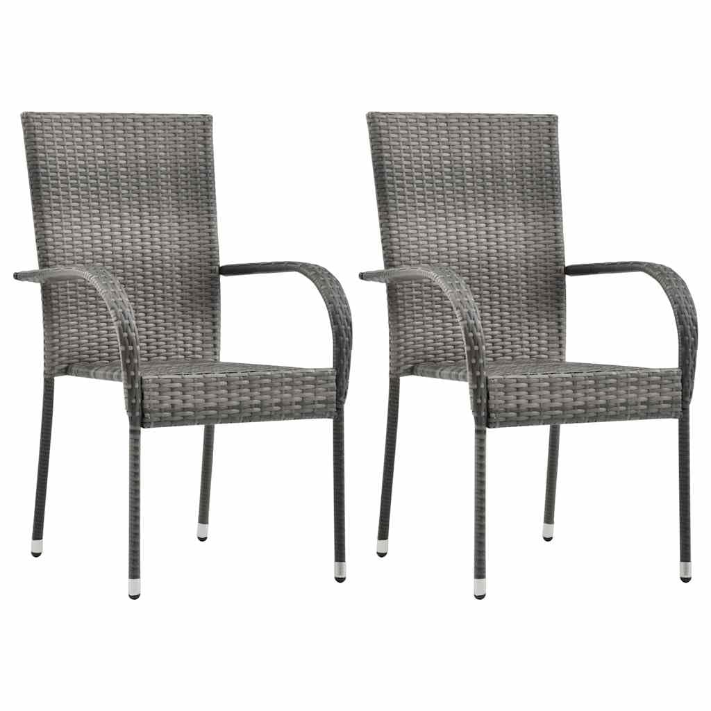 Grey Poly Rattan Stacking Outdoor Dining Chairs Set of 2 L73927
