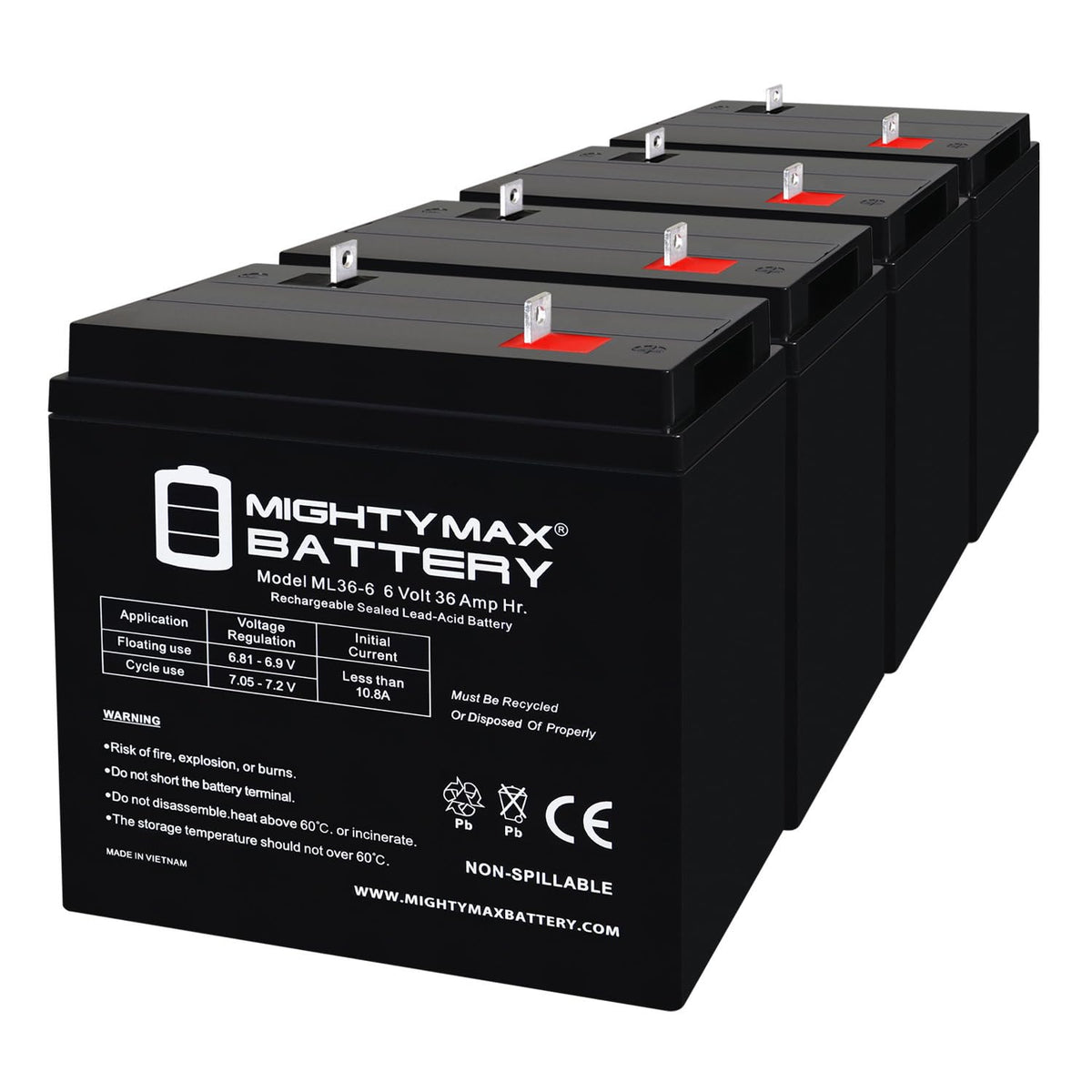 6 Volt 36 AH Rechargeable SLA AGM Battery 4 Pack L311281