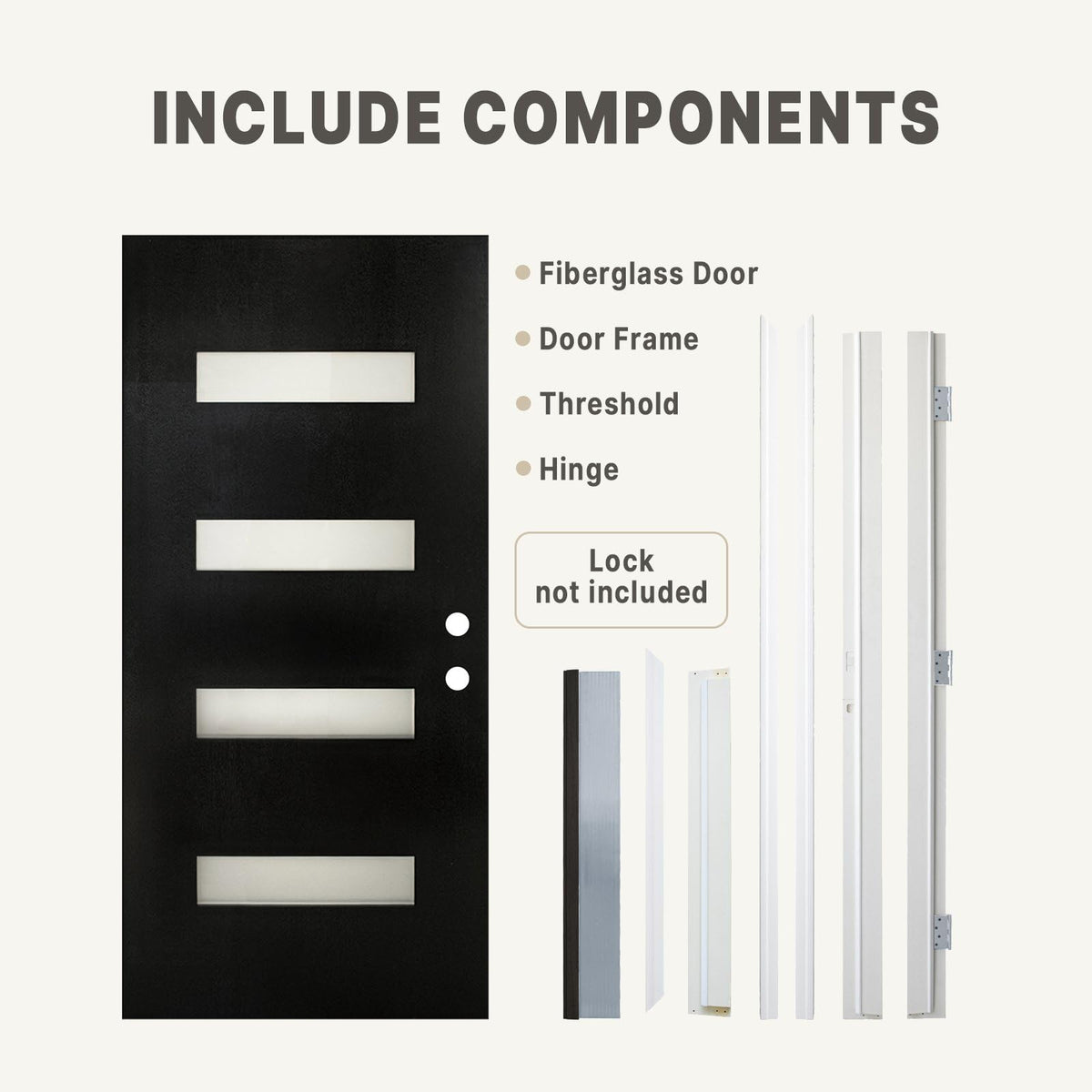 Fiberglass Entry Door 4-Lite Glass Left-Hand Inswing O657