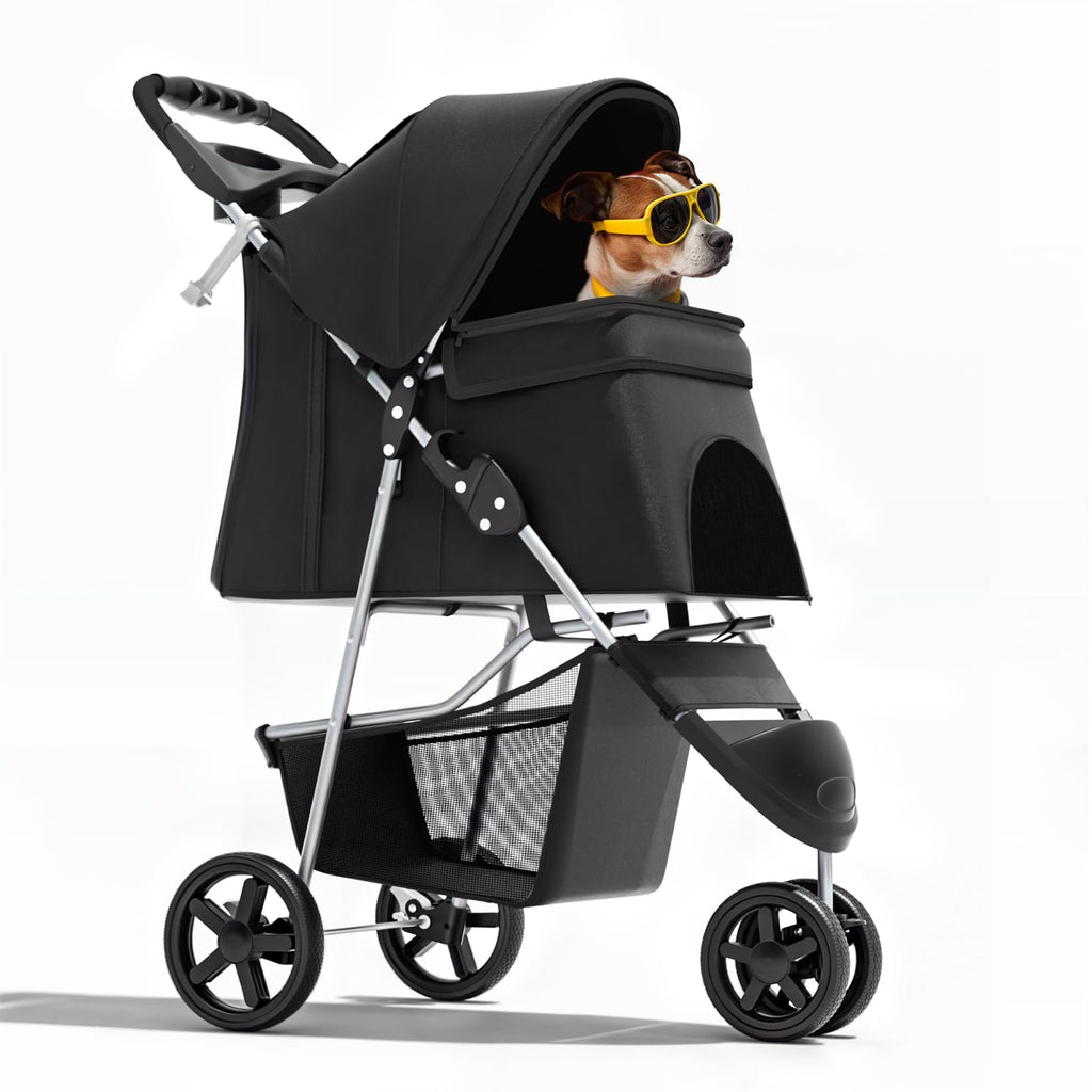 3-Wheel Pet Stroller for Small/Medium Dog Cat, Up to 33lbs, Black S7052