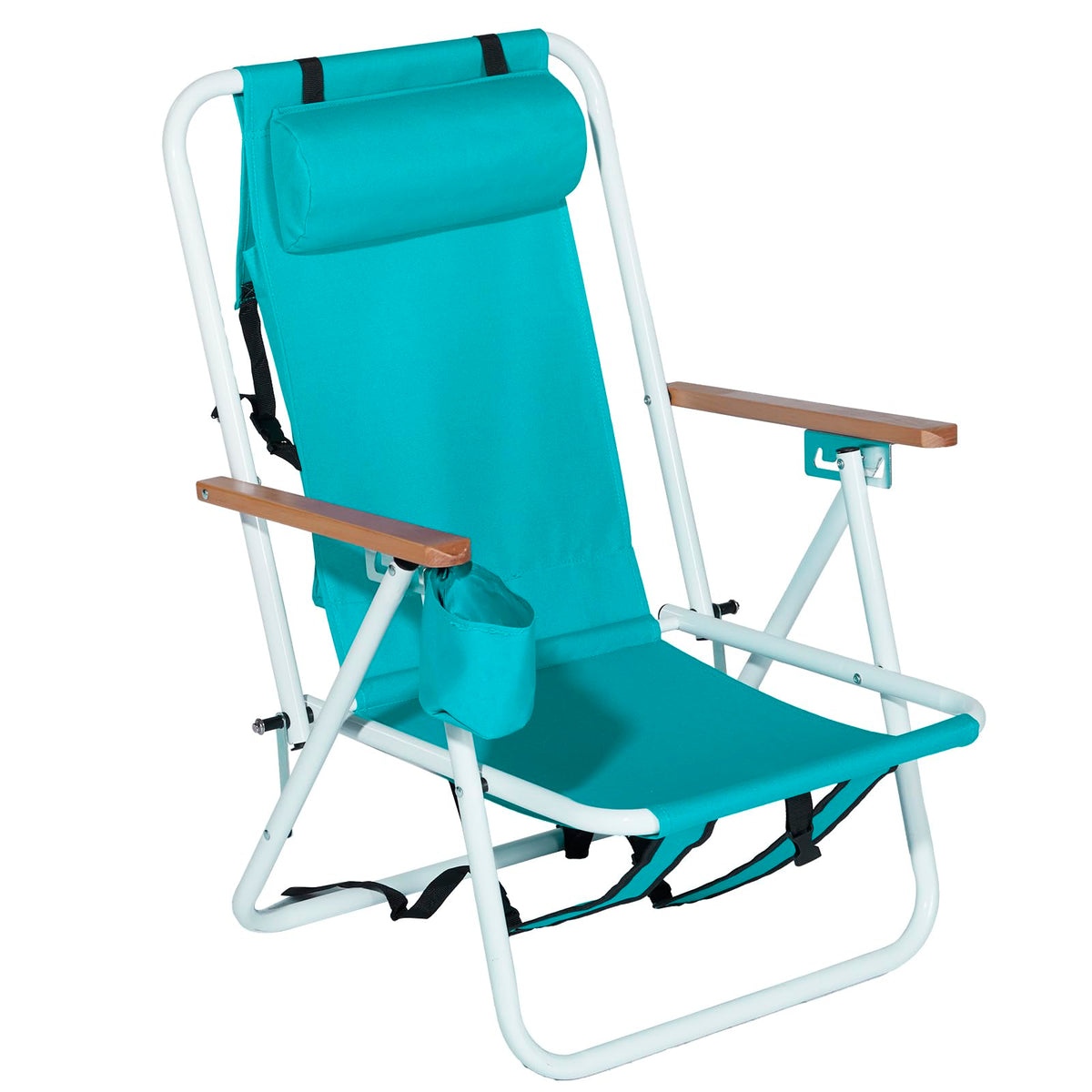 Set of 2 Folding Backpack Beach Chairs with Cup Holder (Green) J93754