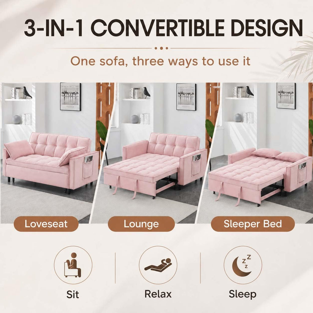 Pink Velvet Convertible Sofa Bed Y524290