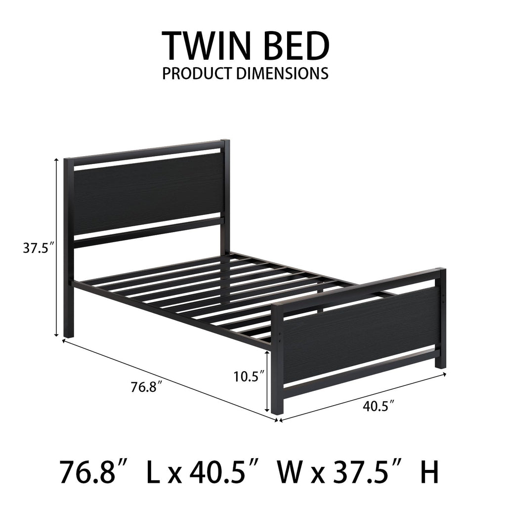 Twin Bed Frame with Headboard and Under-Bed Storage, Black H41849