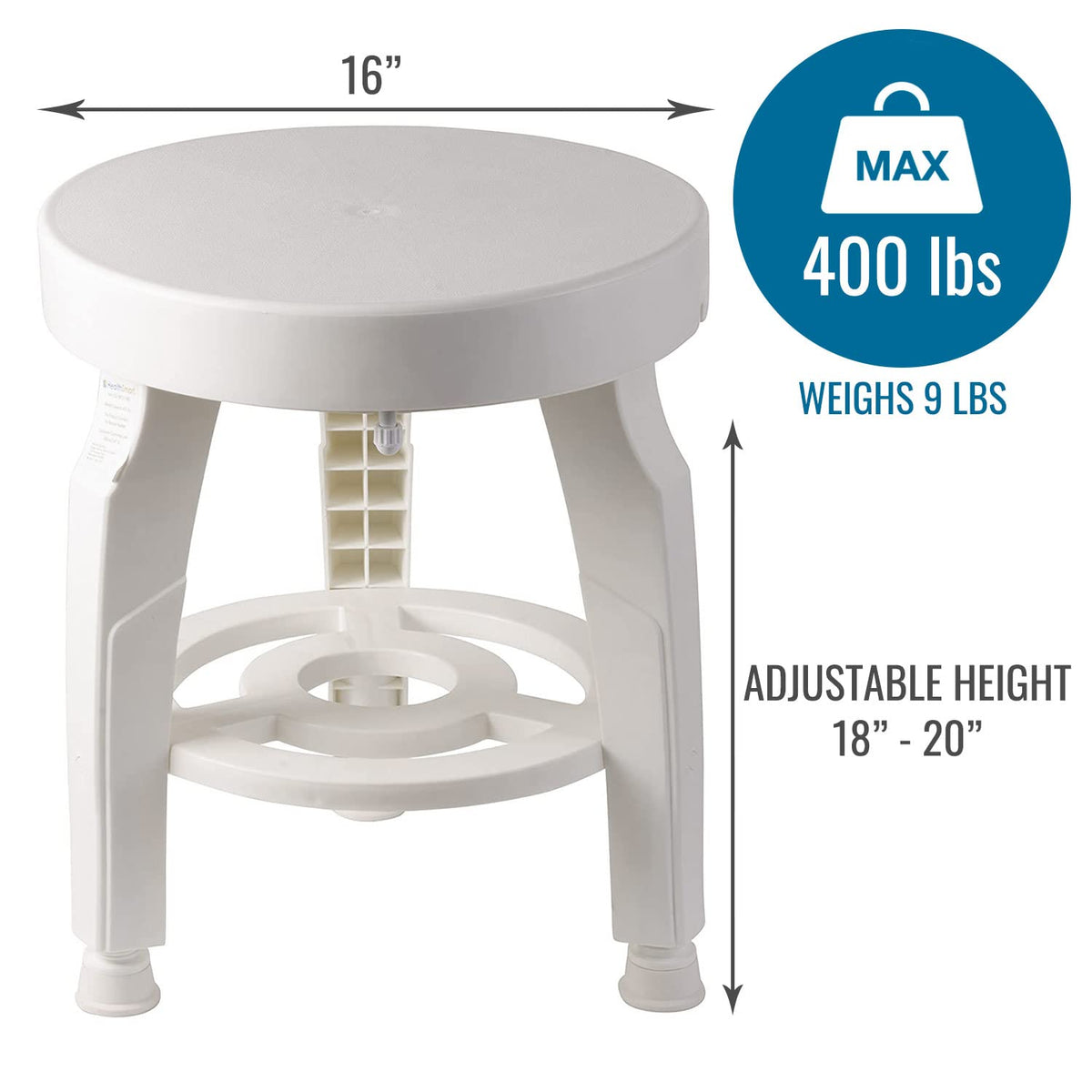 White Swivel Shower Stool Seat with Storage Shelf S70968