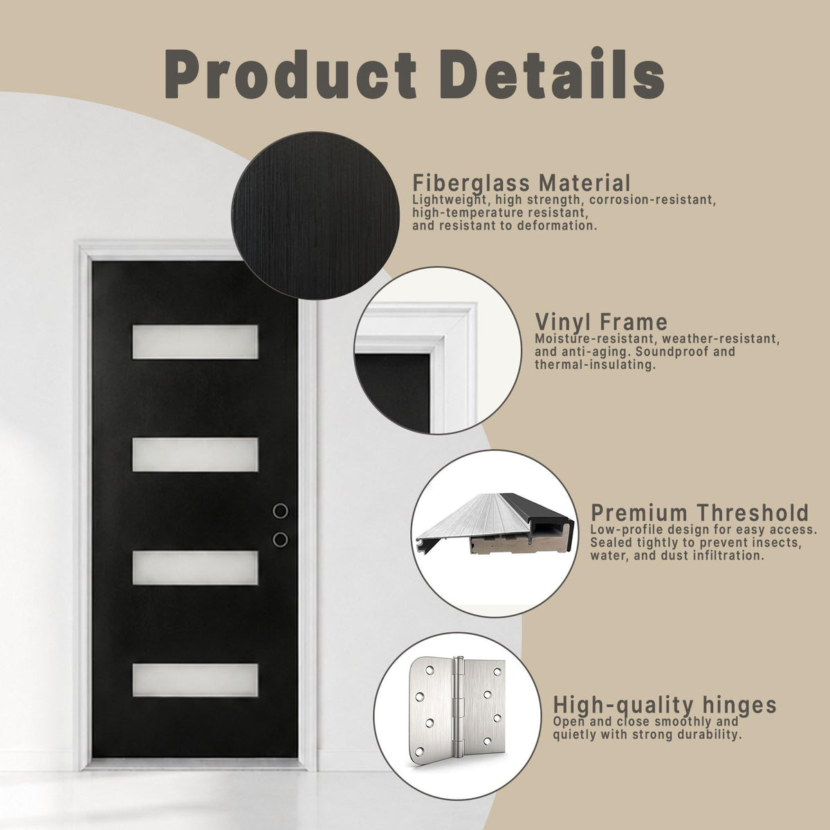 Fiberglass Entry Door 4-Lite Glass Left-Hand Inswing O657