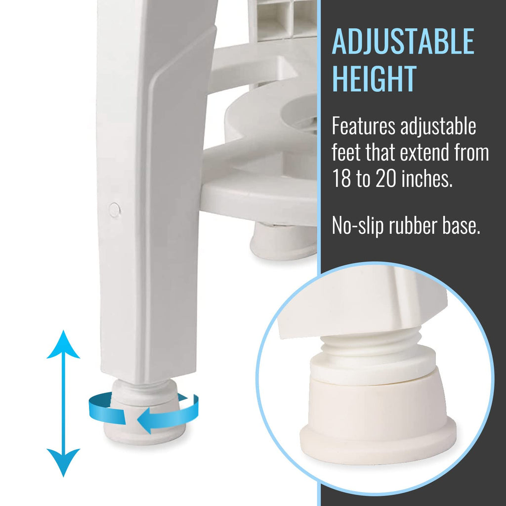 White Swivel Shower Stool Seat with Storage Shelf S70968