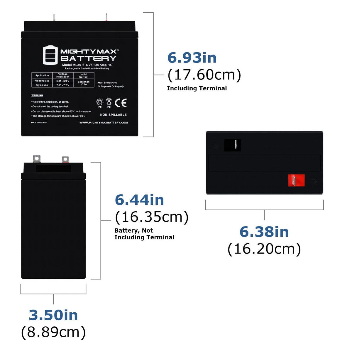 6 Volt 36 AH Rechargeable SLA AGM Battery 4 Pack L311281