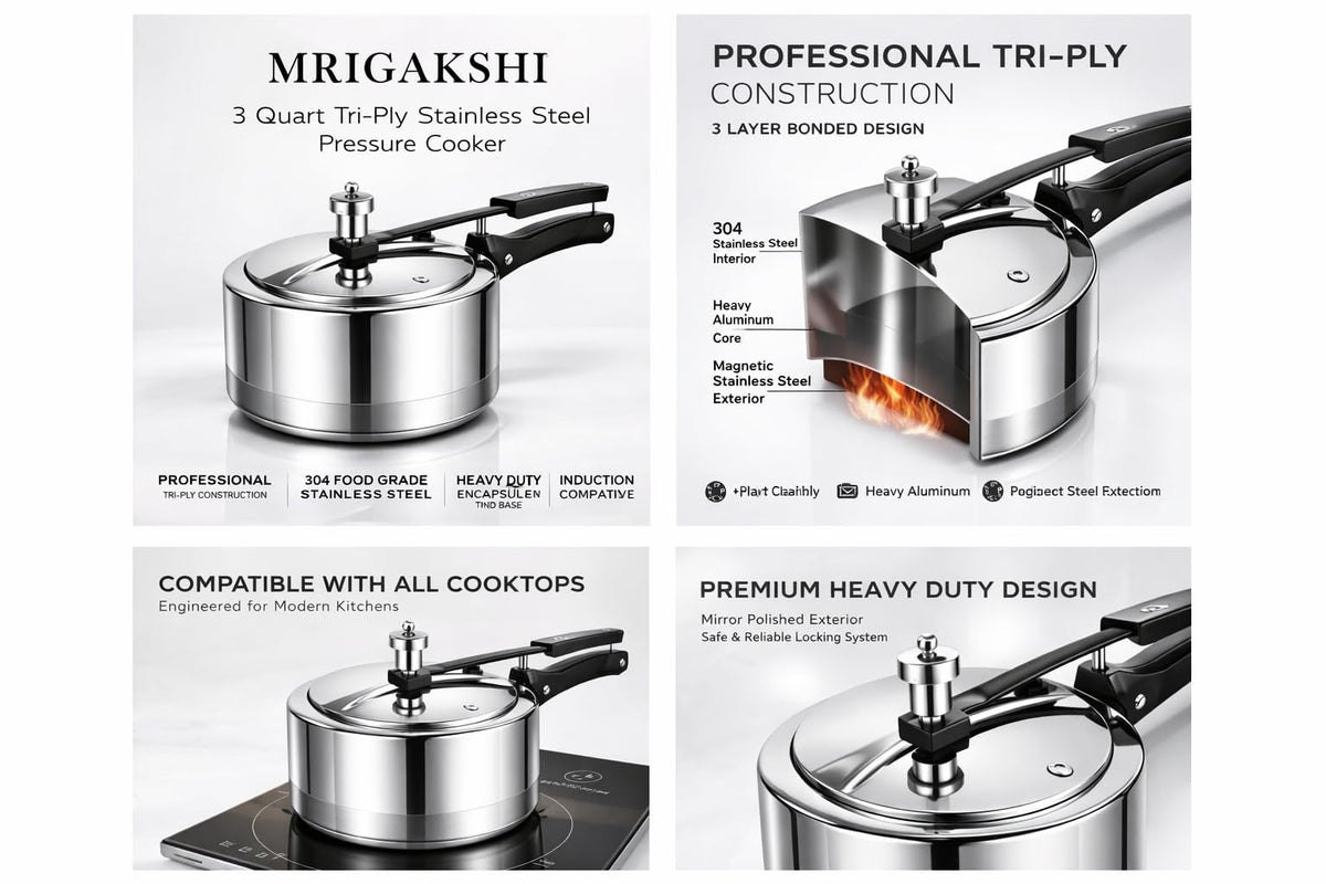 3 Litre Triply Stainless Steel Pressure Cooker I1344
