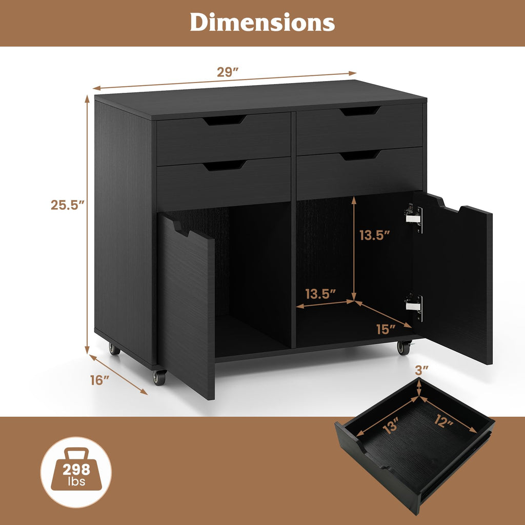 Black 4-Drawer Rolling File Cabinet L43858