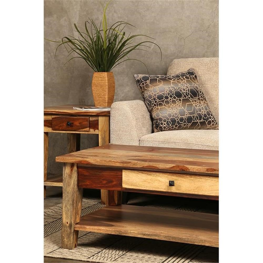 Solid Sheesham Wood End Table with Drawer A1330