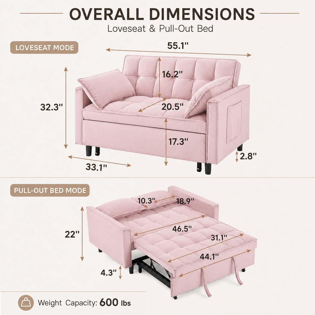 Pink Velvet Convertible Sofa Bed Y524290