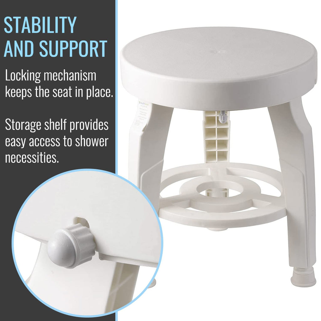 White Swivel Shower Stool Seat with Storage Shelf S70968