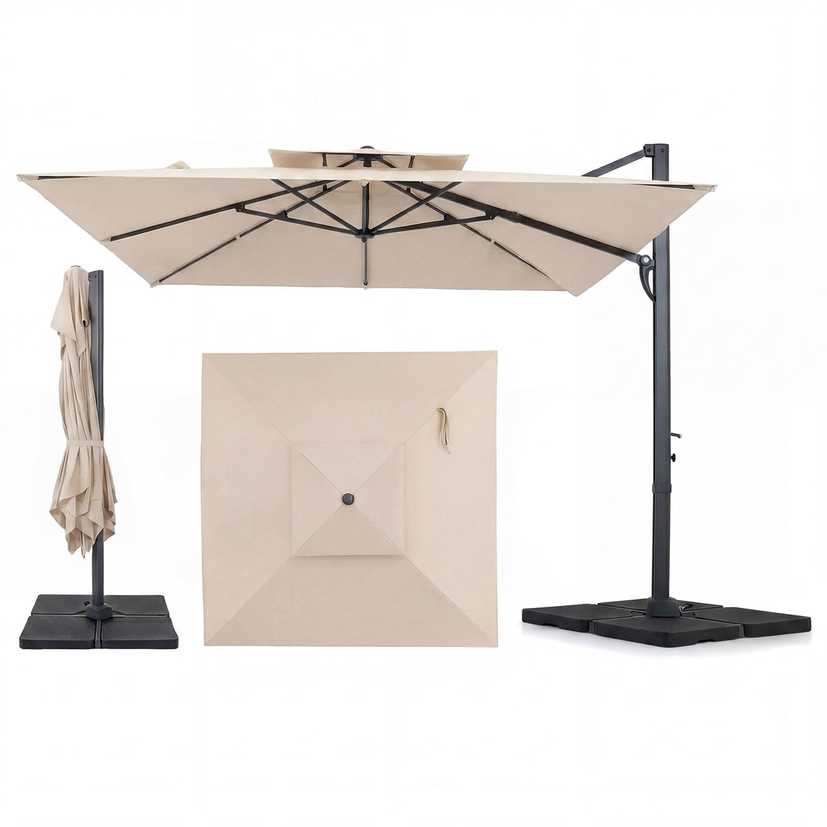 10 FT Square Offset Cantilever Patio Umbrella with 360° Rotation E718