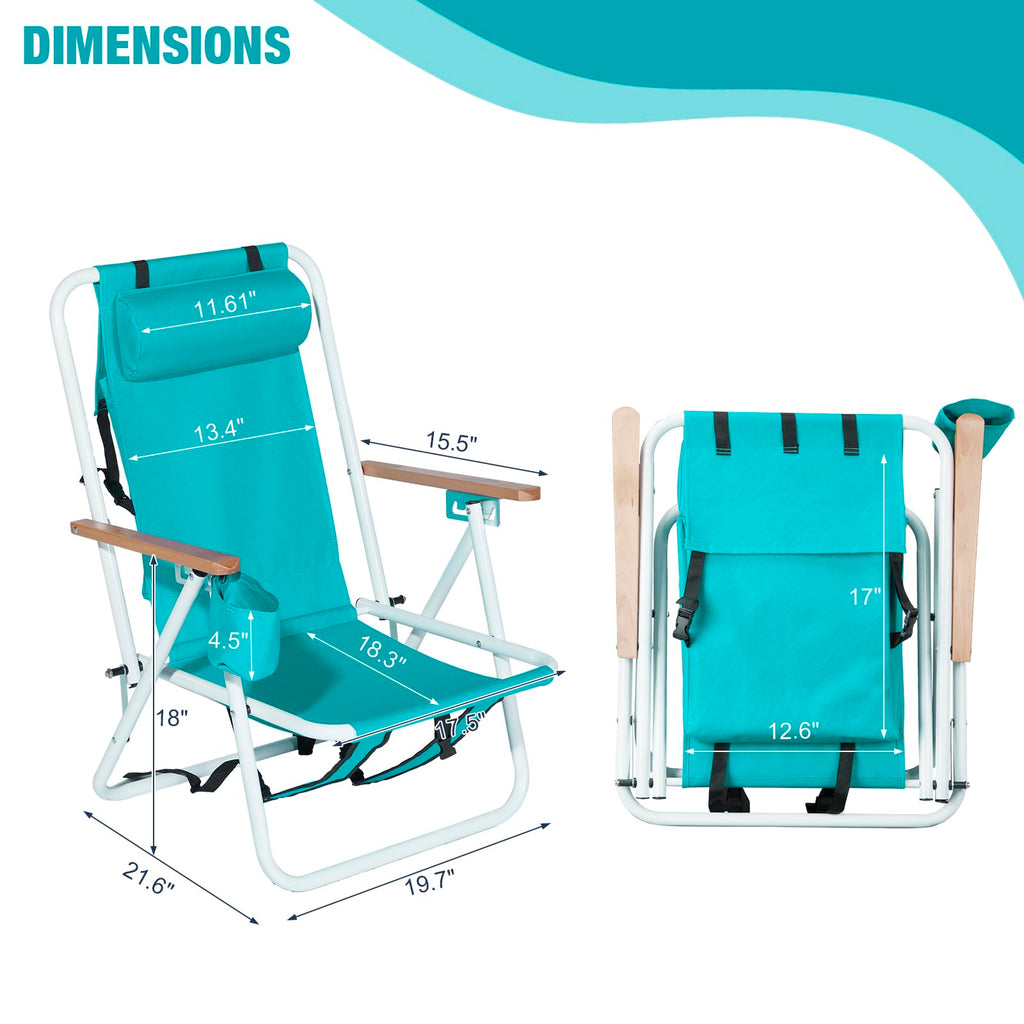 Set of 2 Folding Backpack Beach Chairs with Cup Holder (Green) J93754