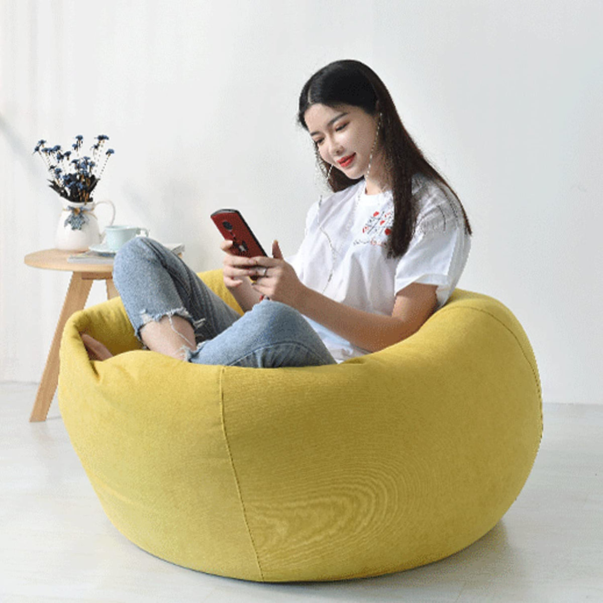 Washable Soft Bean Bag Chair Cover Only 110 * 120cm Yellow R66766