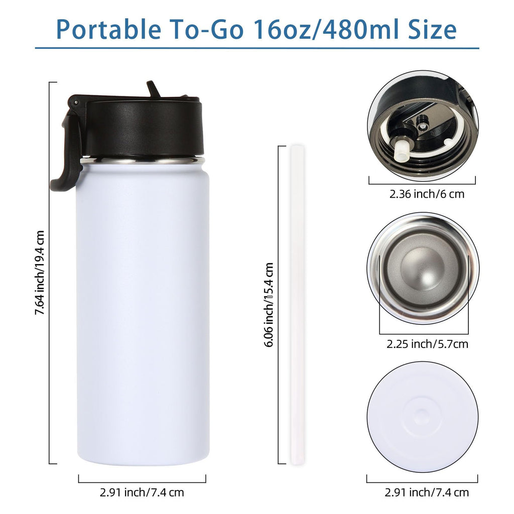 16 OZ Insulated Stainless Steel Kids Water Bottle 8 Pack with Straw Lid M299748