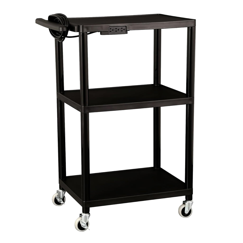 Mobile Utility AV Cart with Power Strip and Casters, Black L606