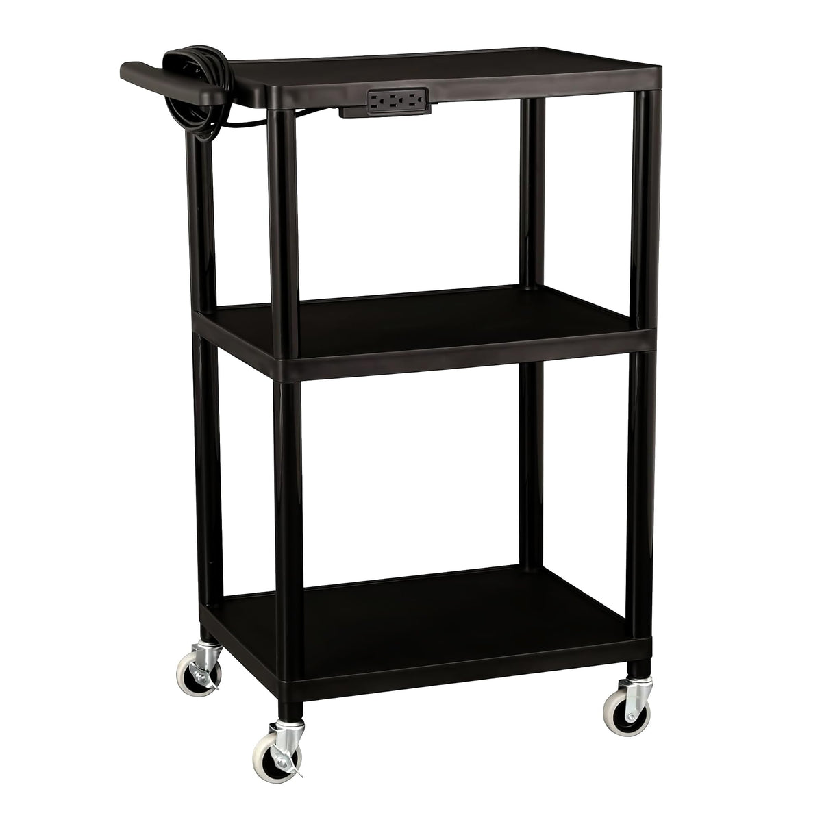 Mobile Utility AV Cart with Power Strip and Casters, Black L606