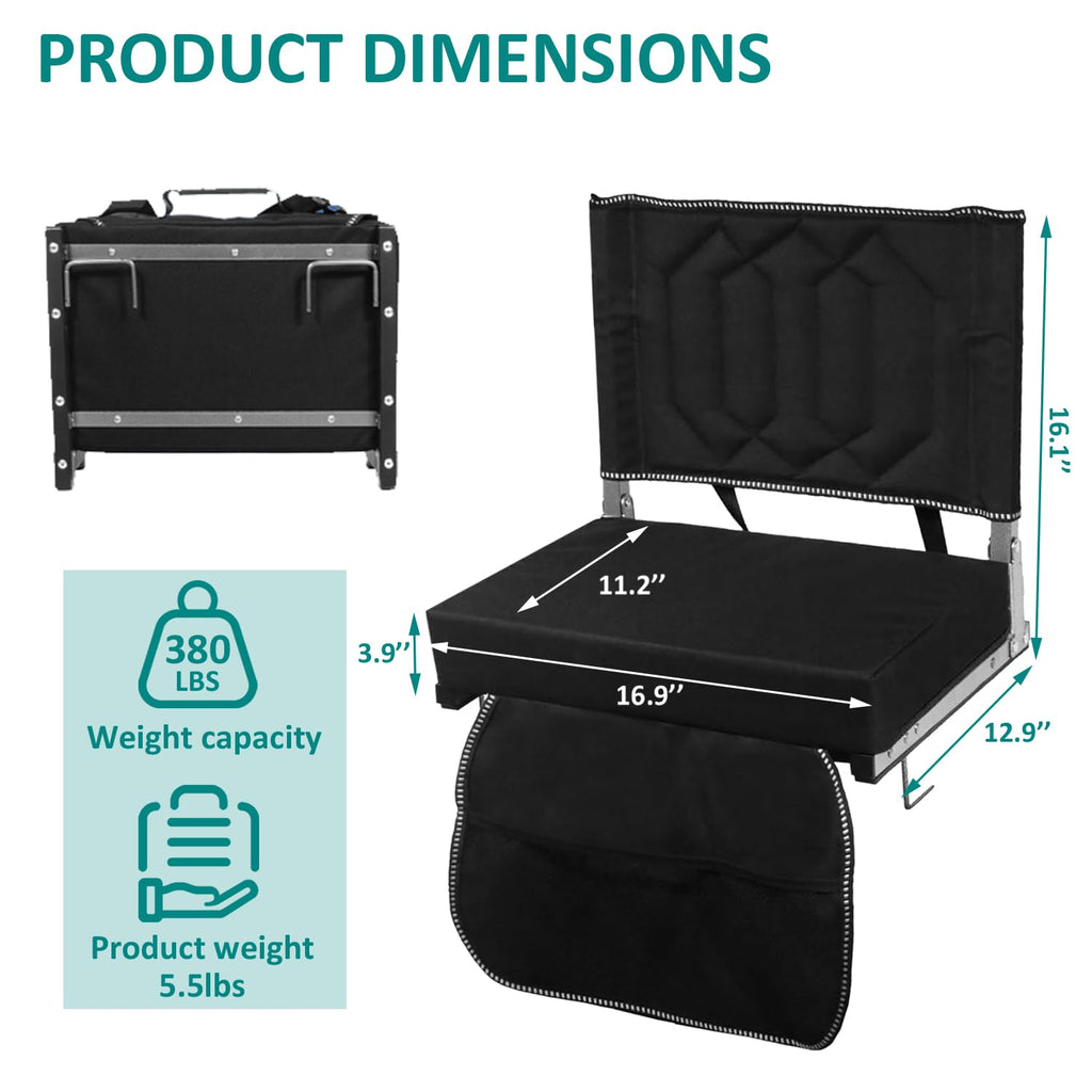 Black 2 Pack Cushioned Stadium Seats for Bleachers with Back Support U14526