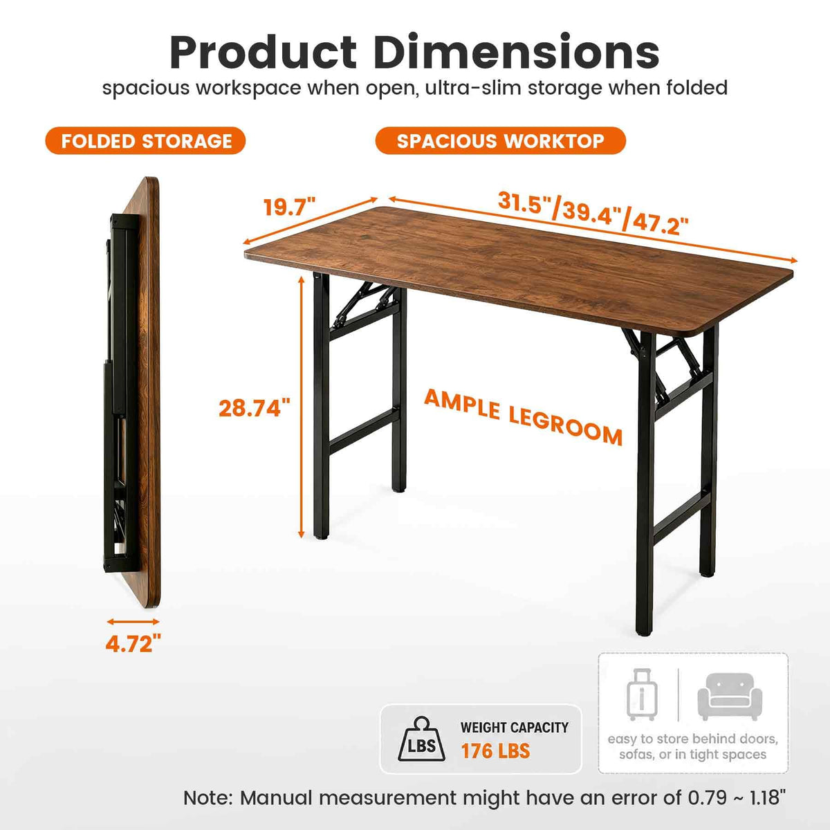 31.5 Inch Rustic Brown Folding Table L29056