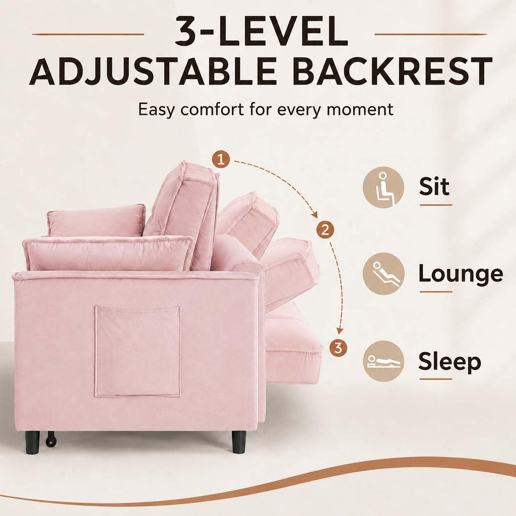 Pink Velvet Convertible Sofa Bed Y524290