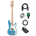 California Blue Precision Bass Guitar Bundle with Headphone Amp, Cable, Tuner, Strap S9206