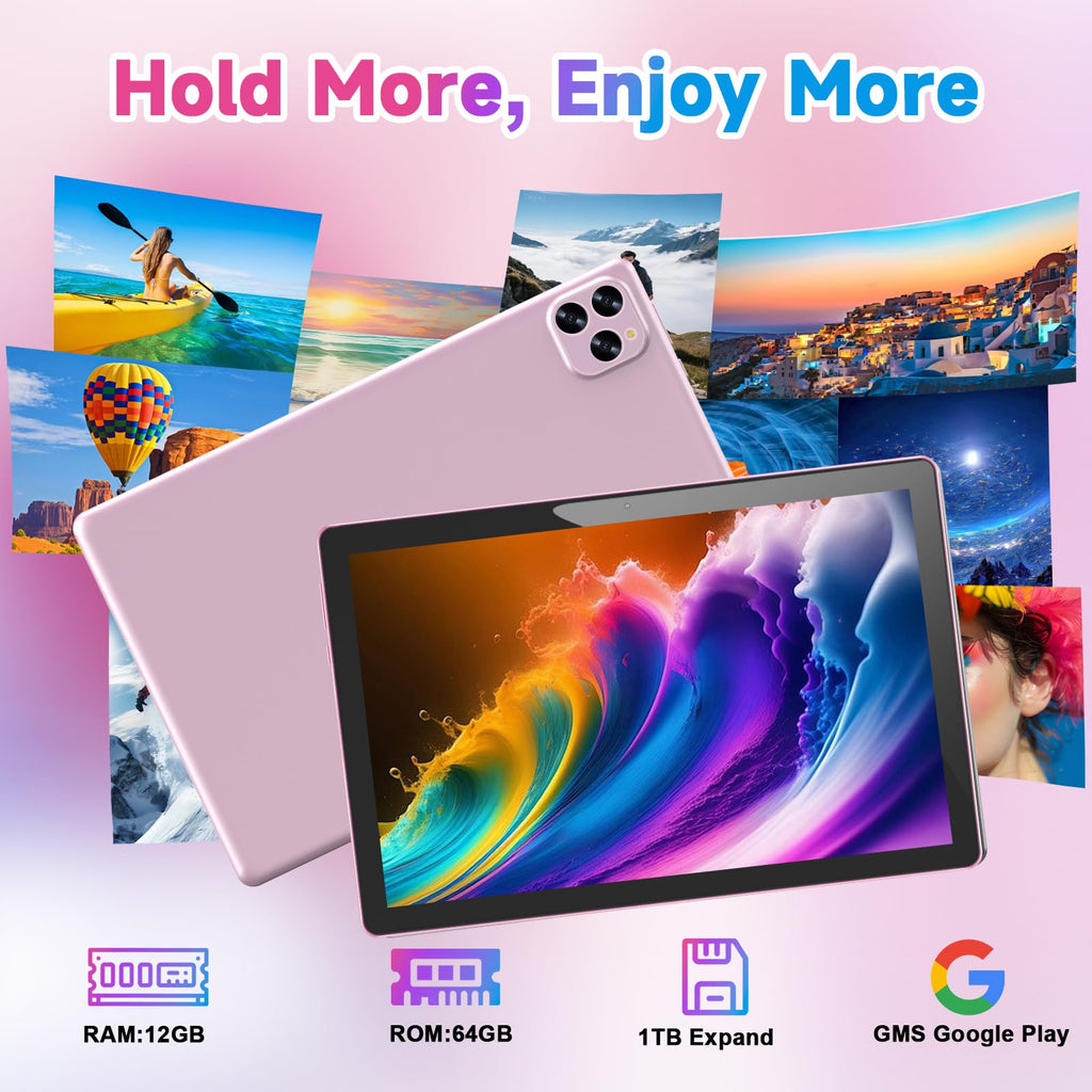 Android 16 10 Inch Tablet 12GB RAM 64GB ROM Pink E6719