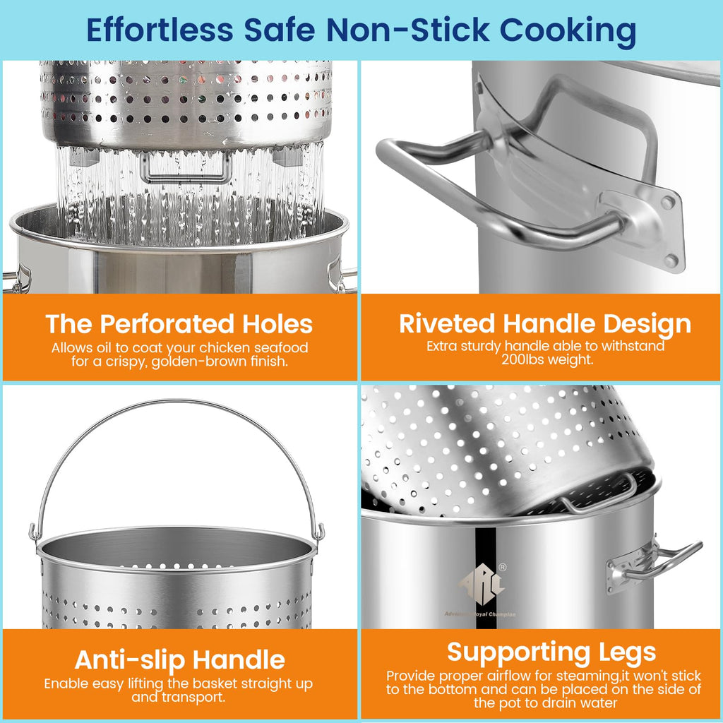 40QT Stainless Steel Stockpot with Basket T1465