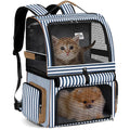 Double Cat Backpack Carrier for 2 Cats Blue Striped L892