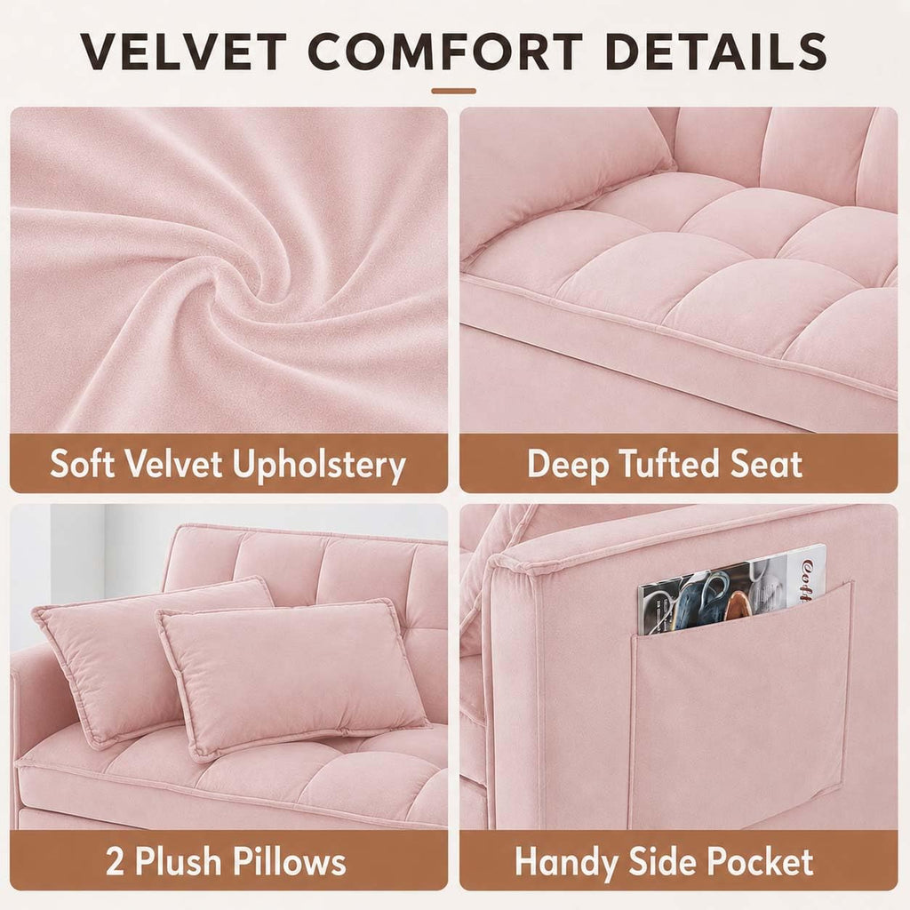 Pink Velvet Convertible Sofa Bed Y524290