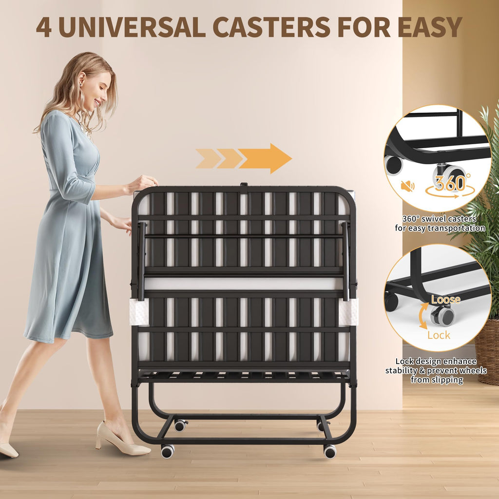 Foldable Roll Away Bed with Mattress 75" x 38" E202
