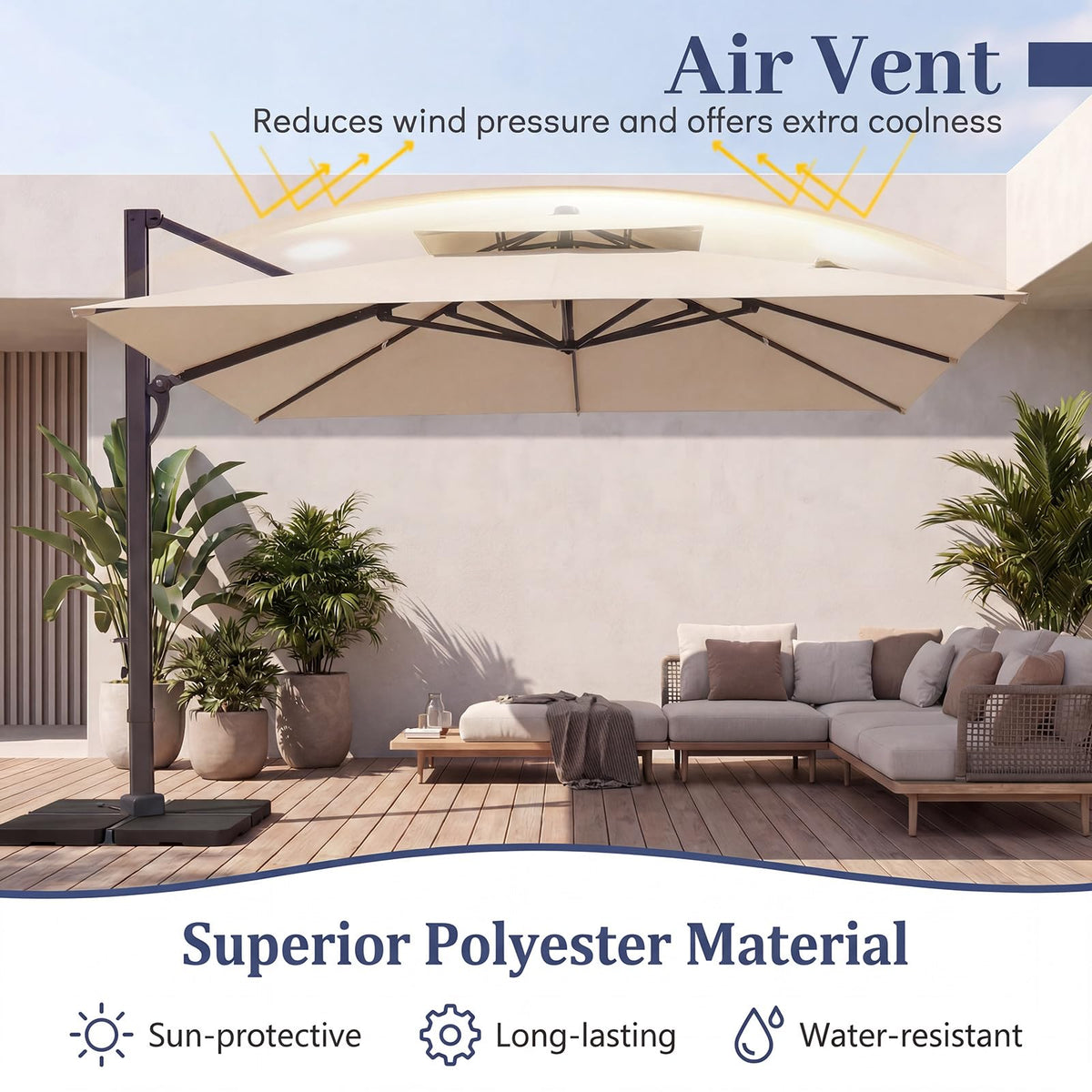 10 FT Square Offset Cantilever Patio Umbrella with 360° Rotation E718