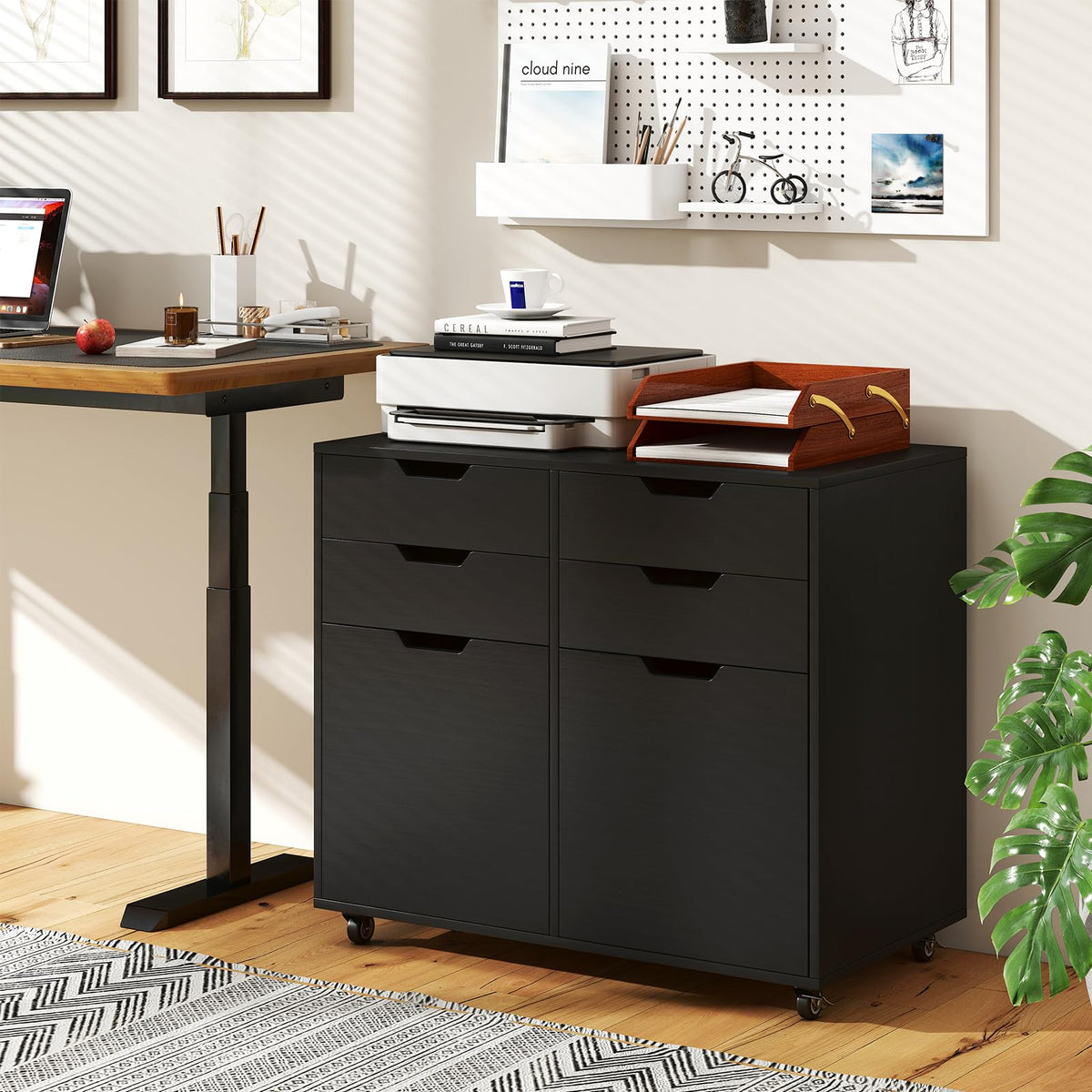 Black 4-Drawer Rolling File Cabinet L43858
