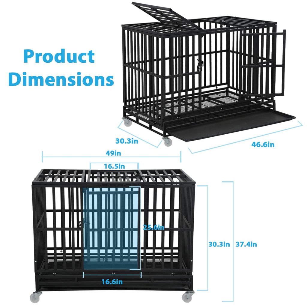48 Inch Heavy Duty Dog Crate with Plastic Tray Double Doors B203095