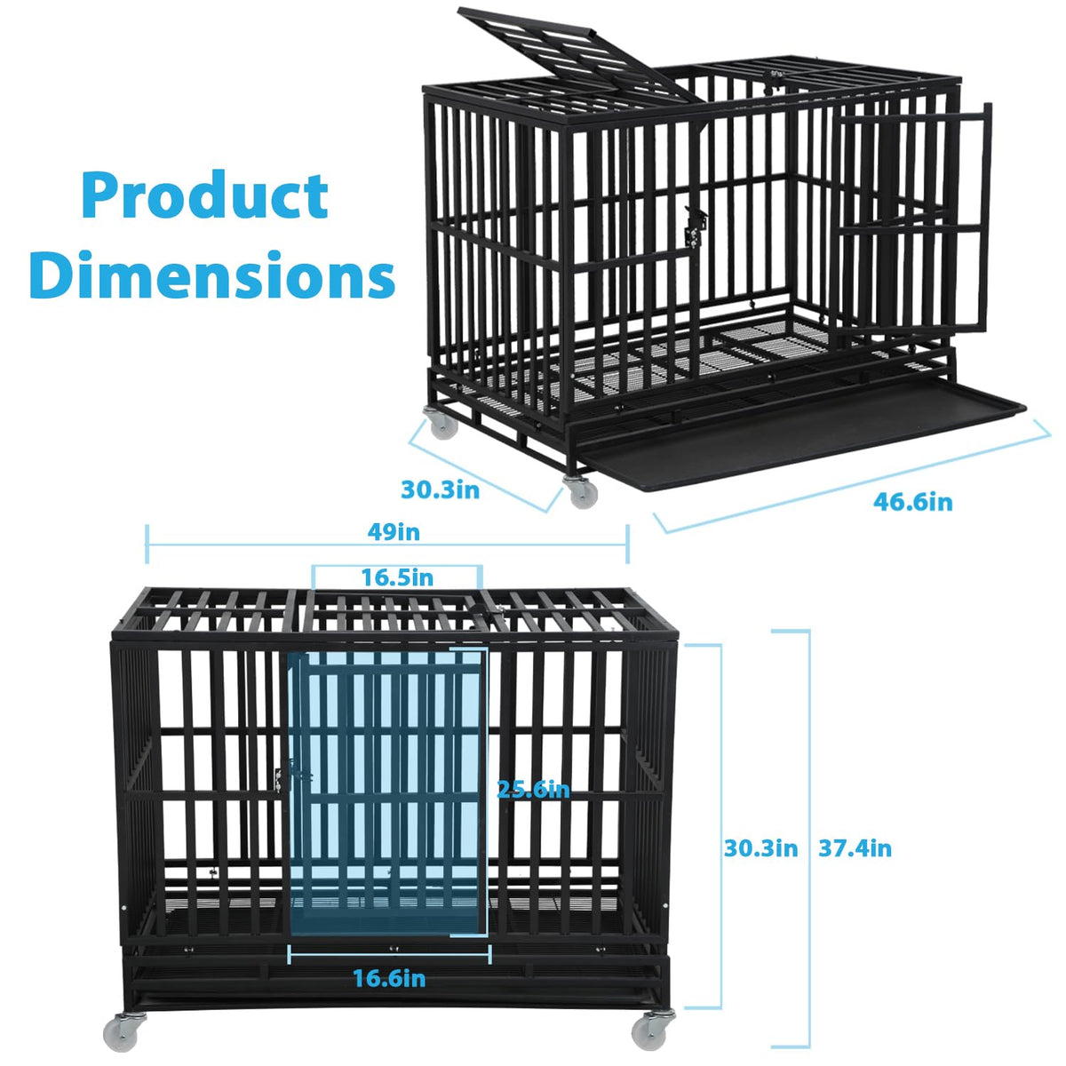 48 Inch Heavy Duty Dog Crate with Plastic Tray Double Doors B203095