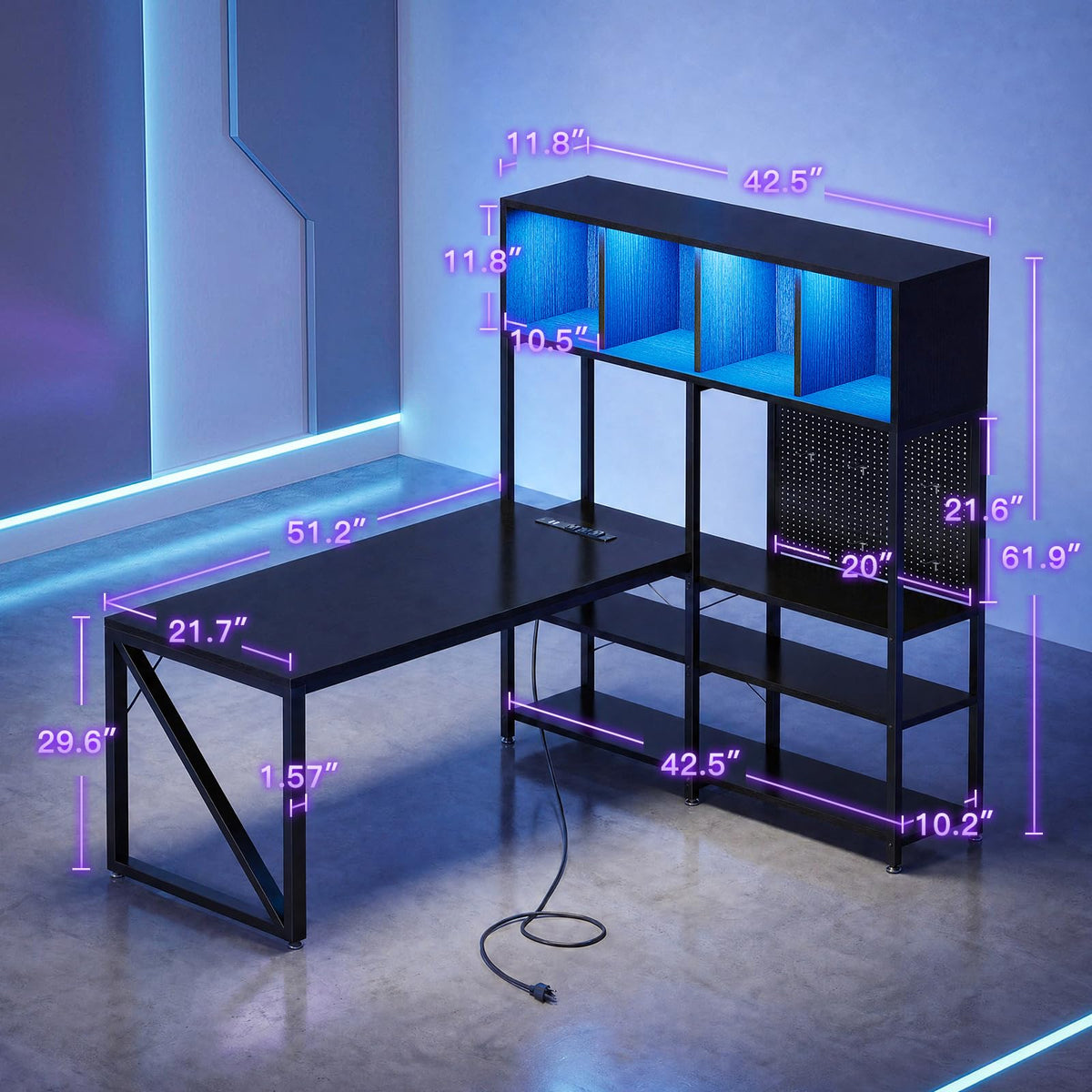 63" L Shaped Gaming Desk with Display Hutch S3140