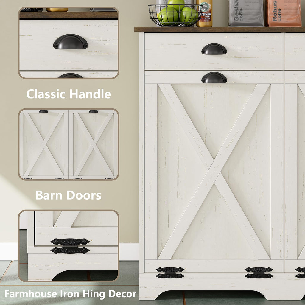 Antique White Double Tilt Out Trash Can Cabinet V62598