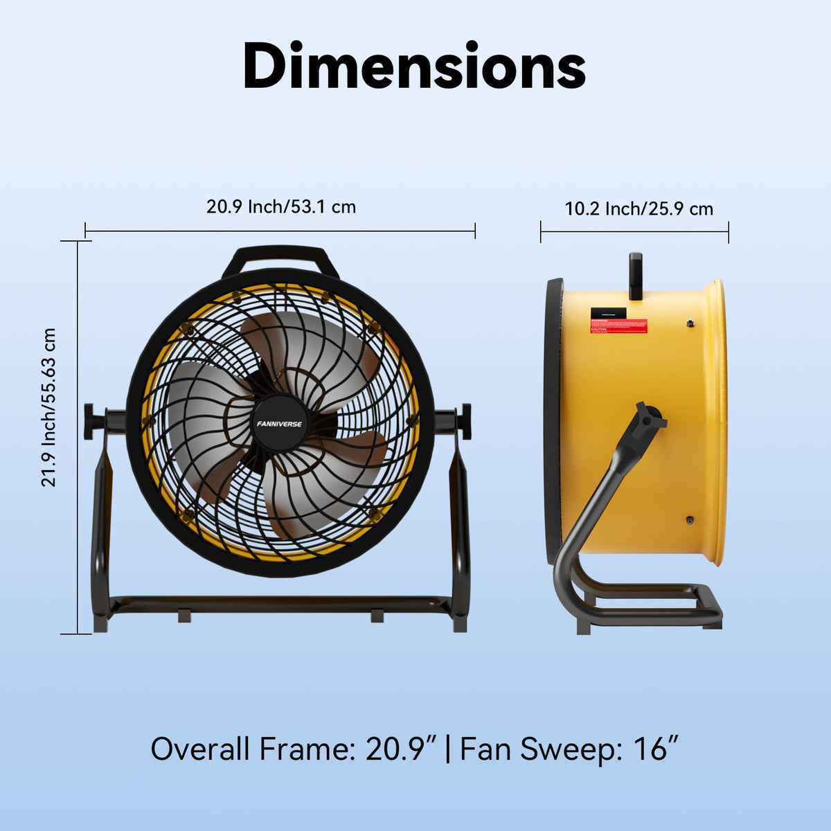 16 Inch High Velocity Floor Fan 3000 CFM Heavy Duty Metal 3-Speed W99744