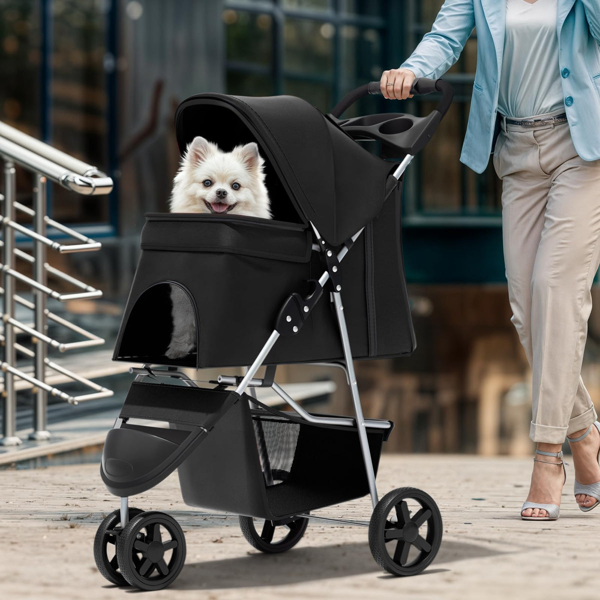 3-Wheel Pet Stroller for Small/Medium Dog Cat, Up to 33lbs, Black S7052