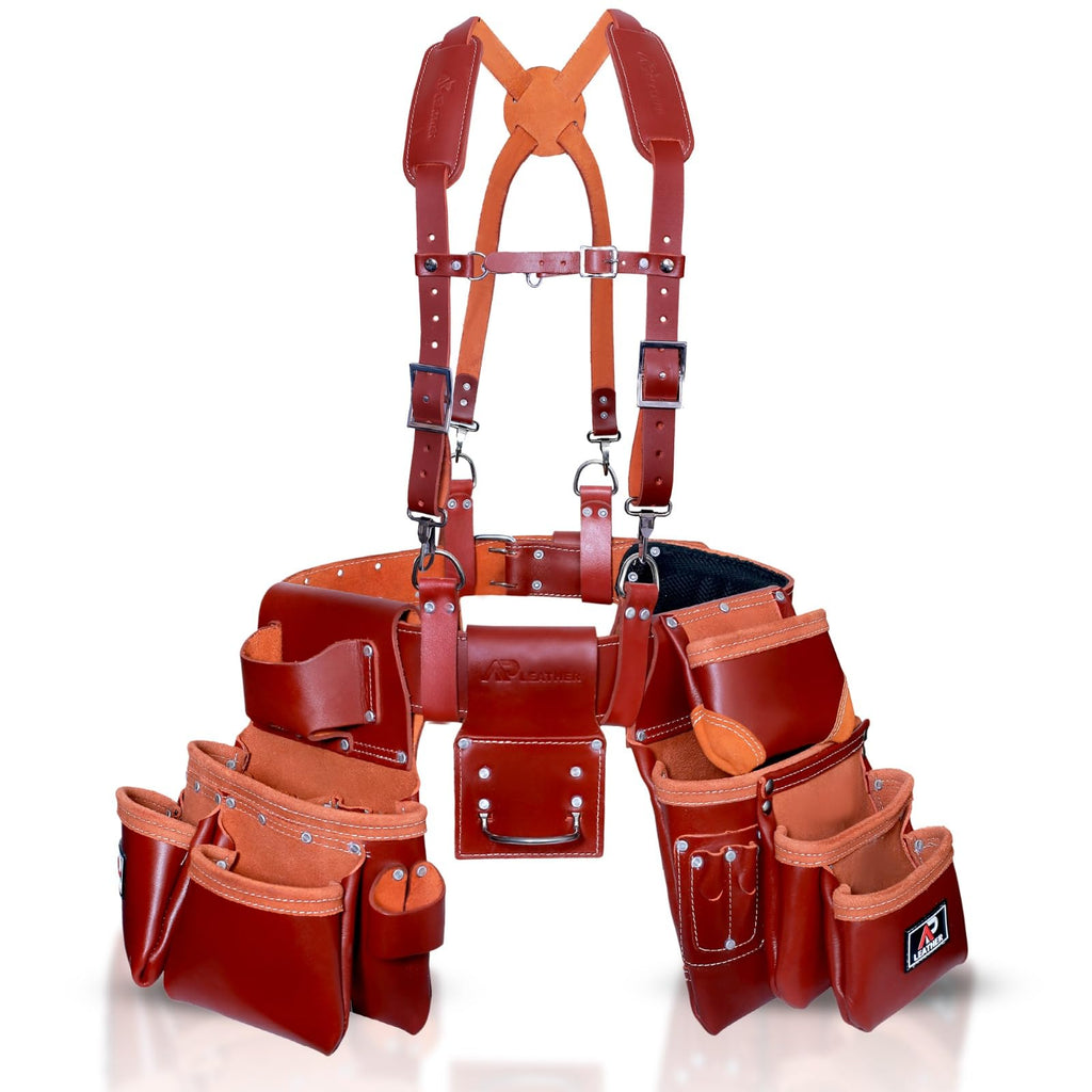 Genuine Full Grain Leather Tool Belt with Suspenders A957