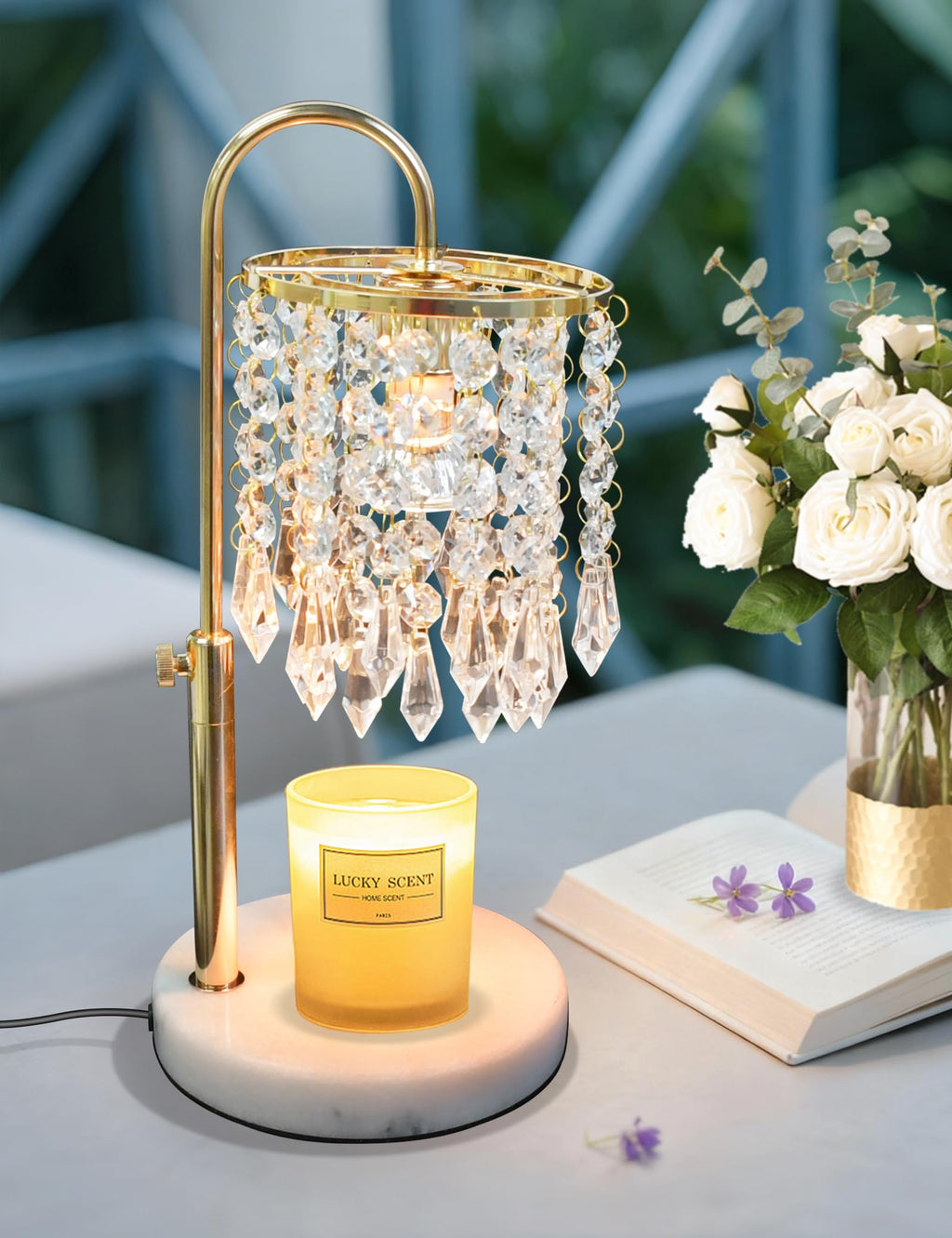 Candle Warmer Lamp with Timer Dimmable Adjustable Height Gold N492
