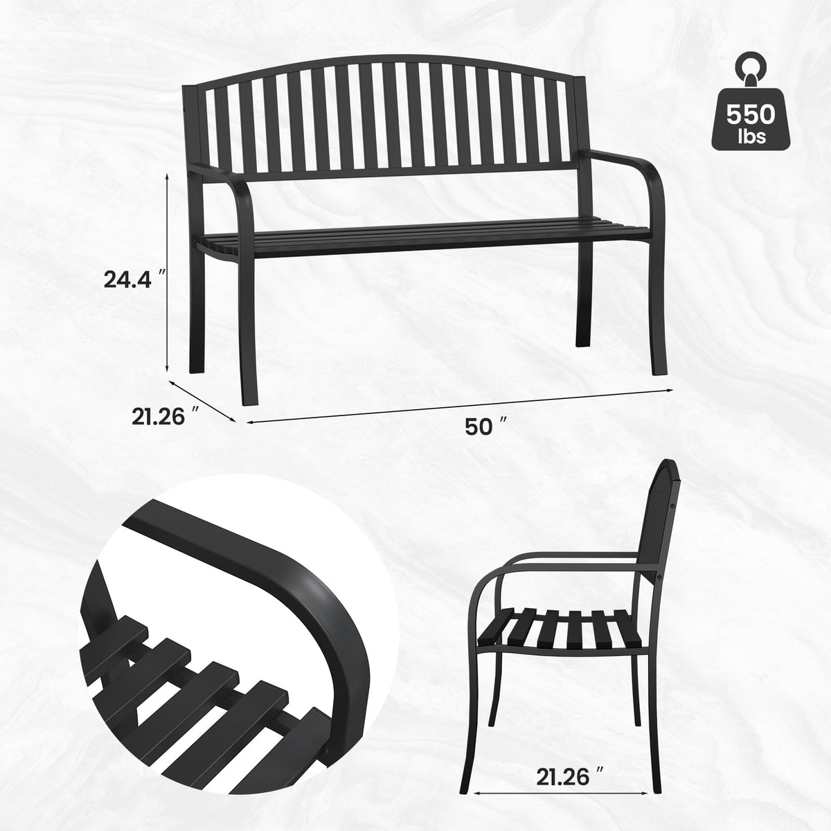 50" Weatherproof Metal Outdoor Bench C934