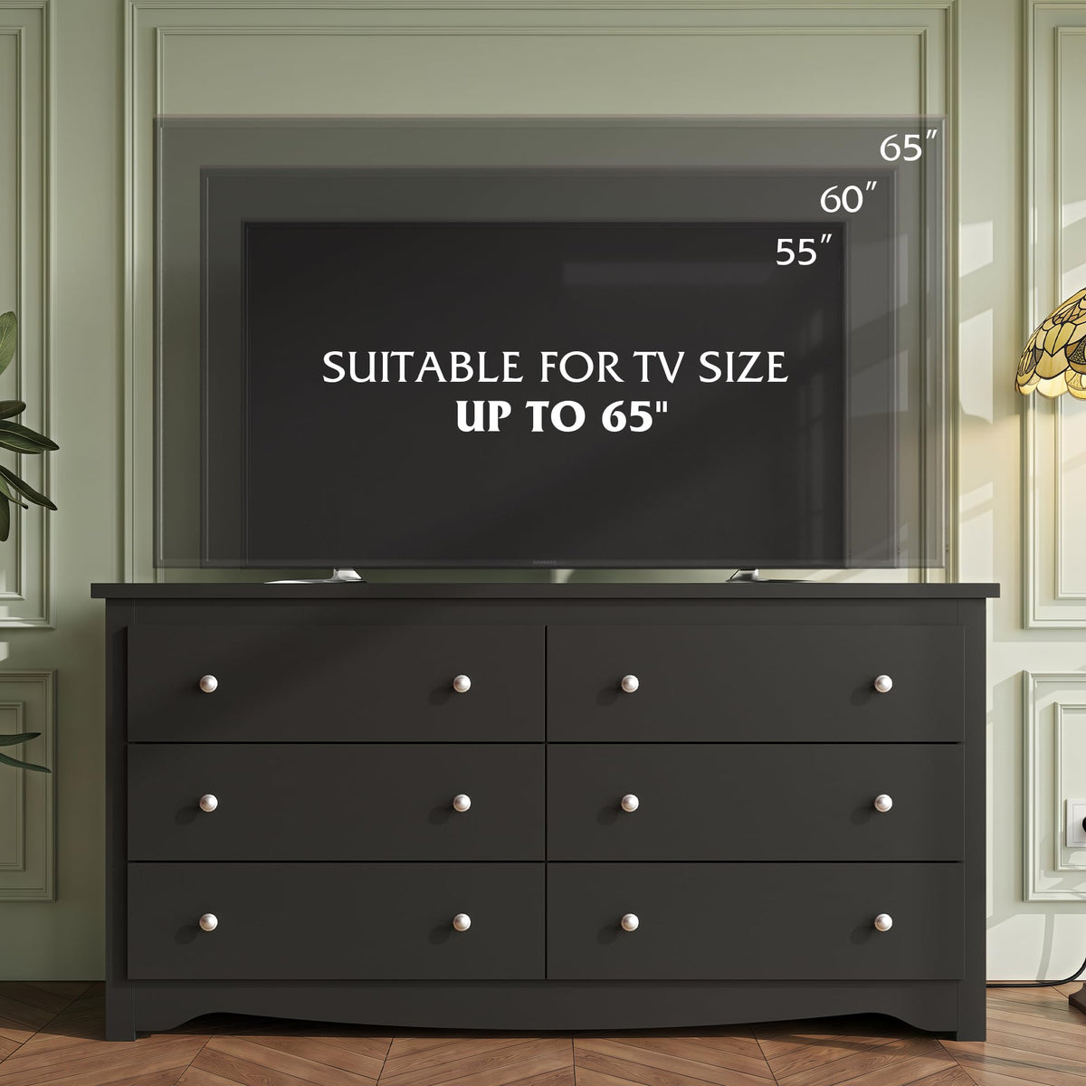 Black 6-Drawer TV Stand C804