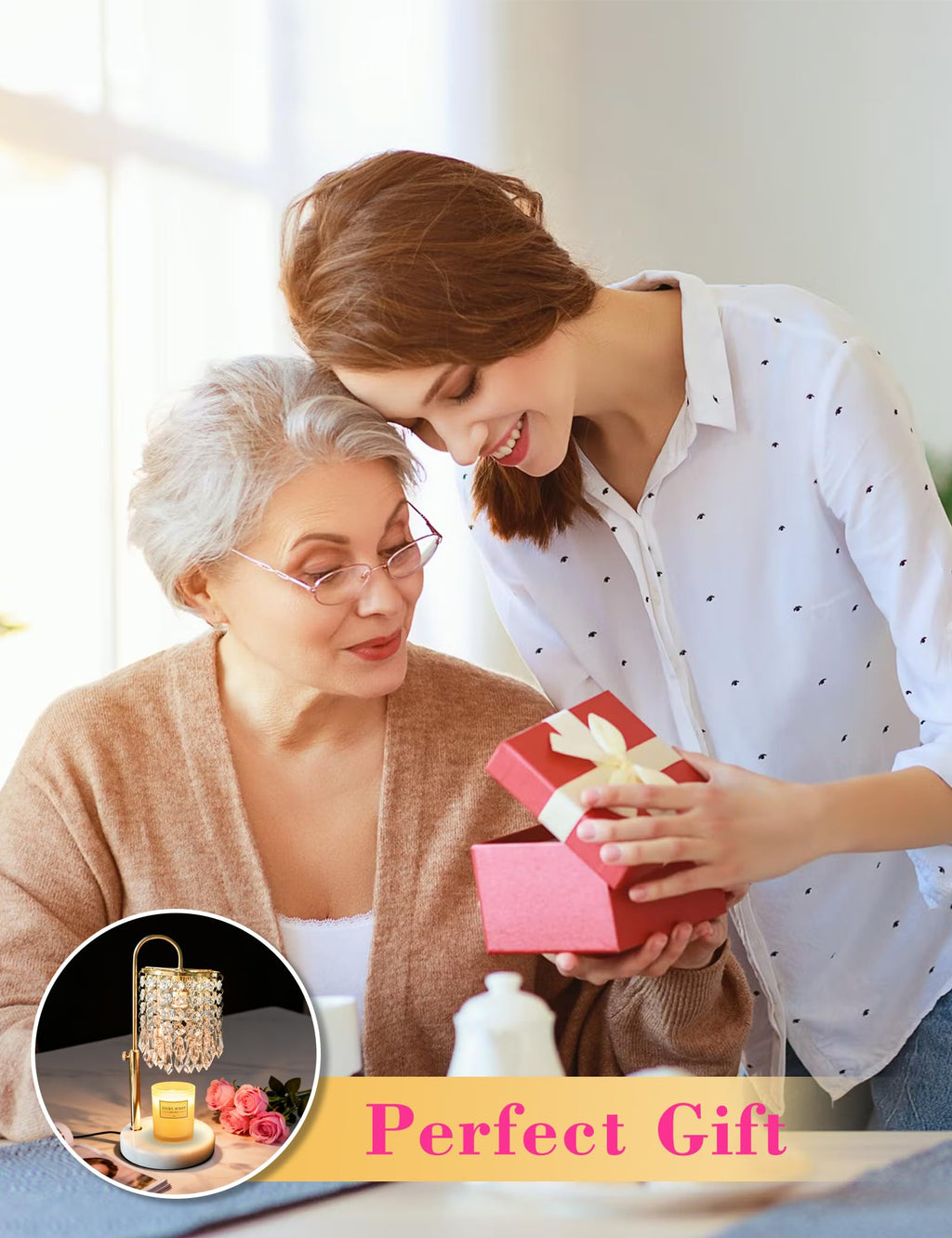 Candle Warmer Lamp with Timer Dimmable Adjustable Height Gold N492
